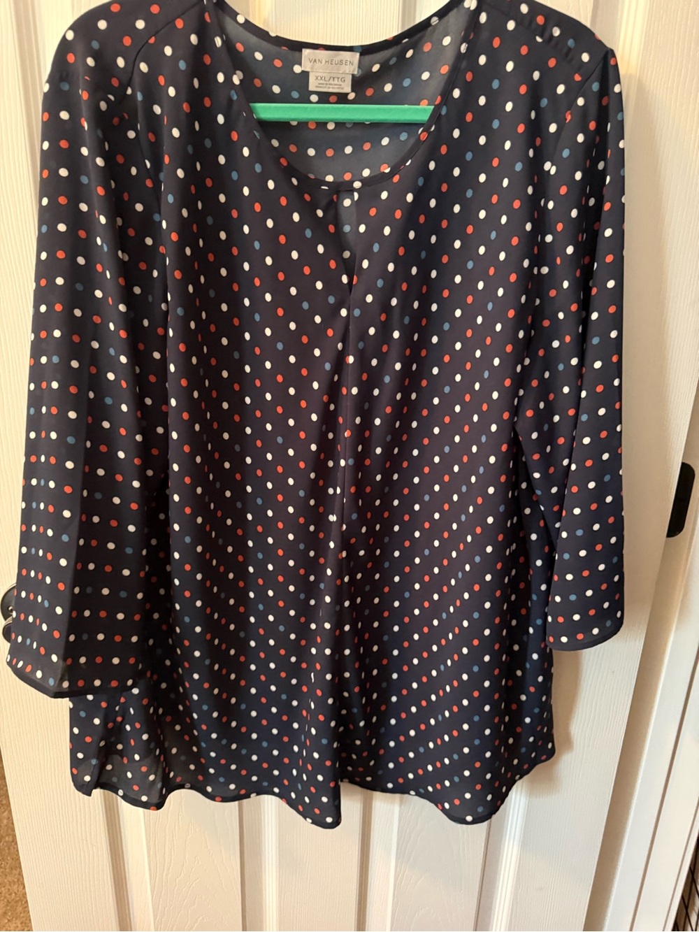 Van Heusen Navy Polka Dot Blouse with Pink and Light Blue Dots